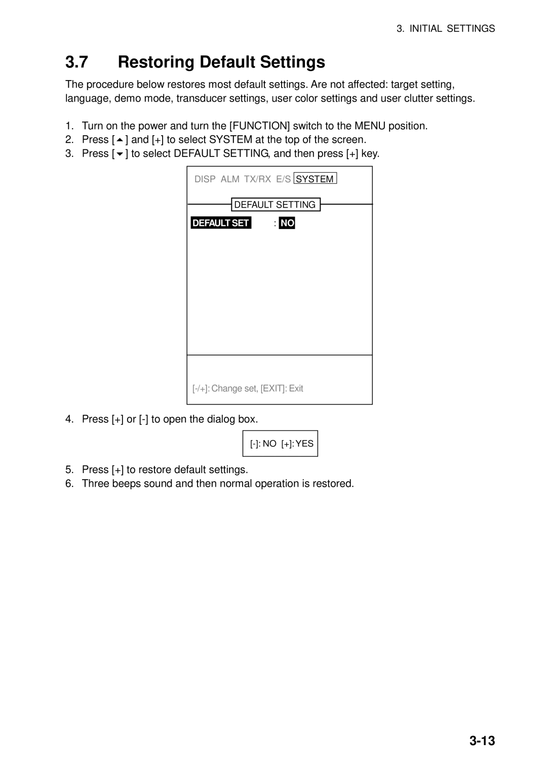 Furuno B042-004, B042-016, B042-008 manual Restoring Default Settings 