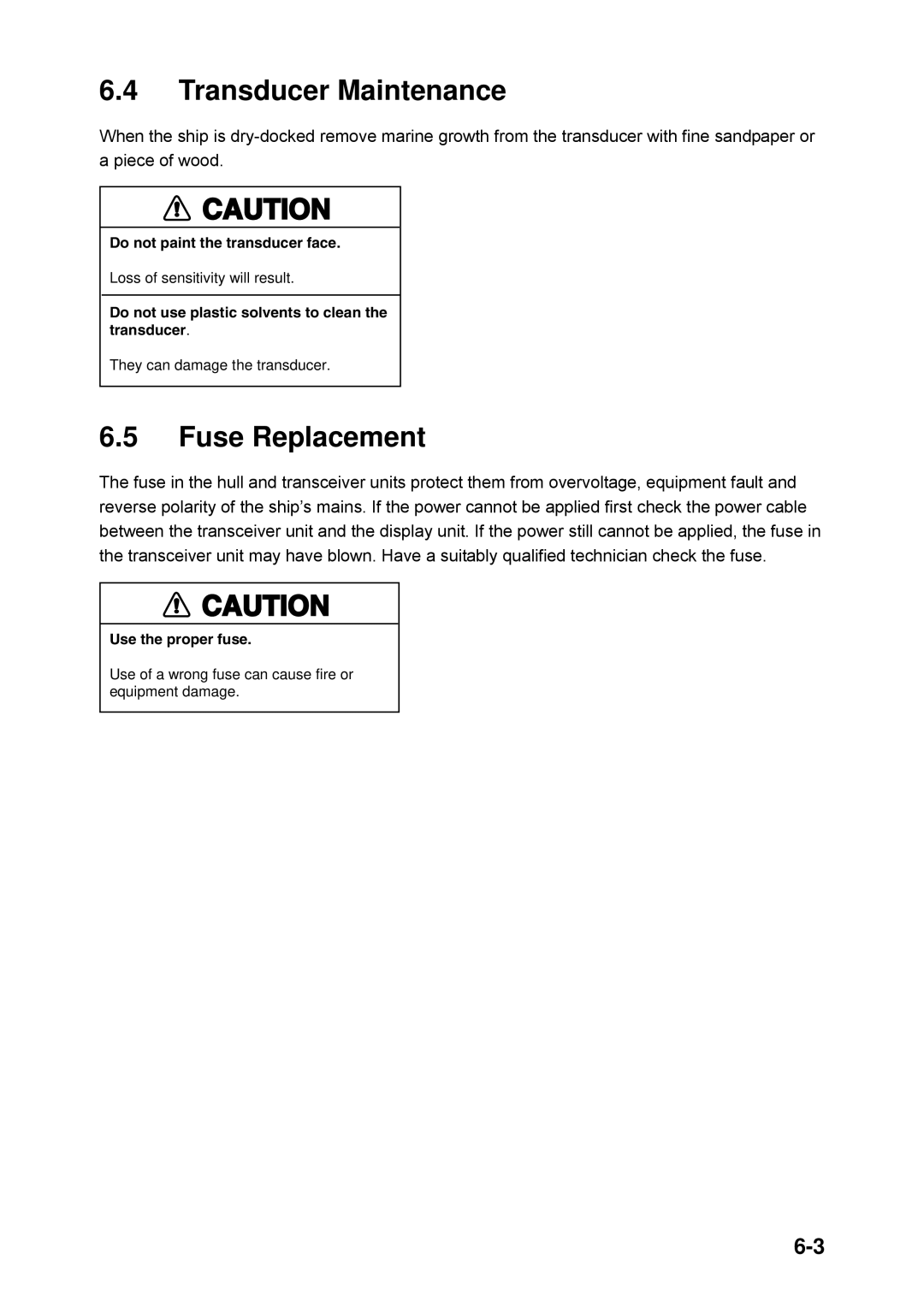 Furuno CH-250 manual Transducer Maintenance, Fuse Replacement 