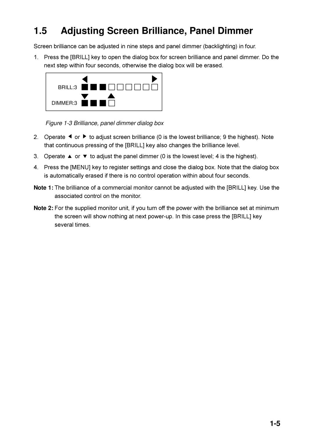 Furuno CH-250 manual Adjusting Screen Brilliance, Panel Dimmer, Brilliance, panel dimmer dialog box 