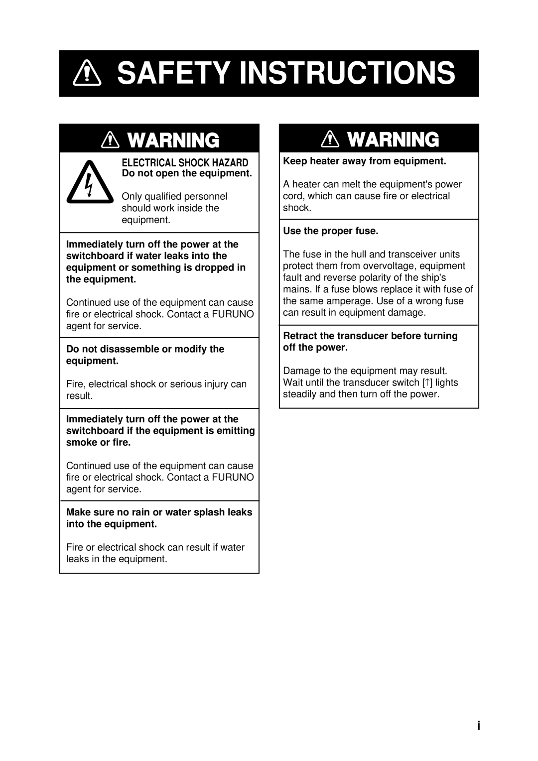 Furuno CH-250 manual Safety Instructions 