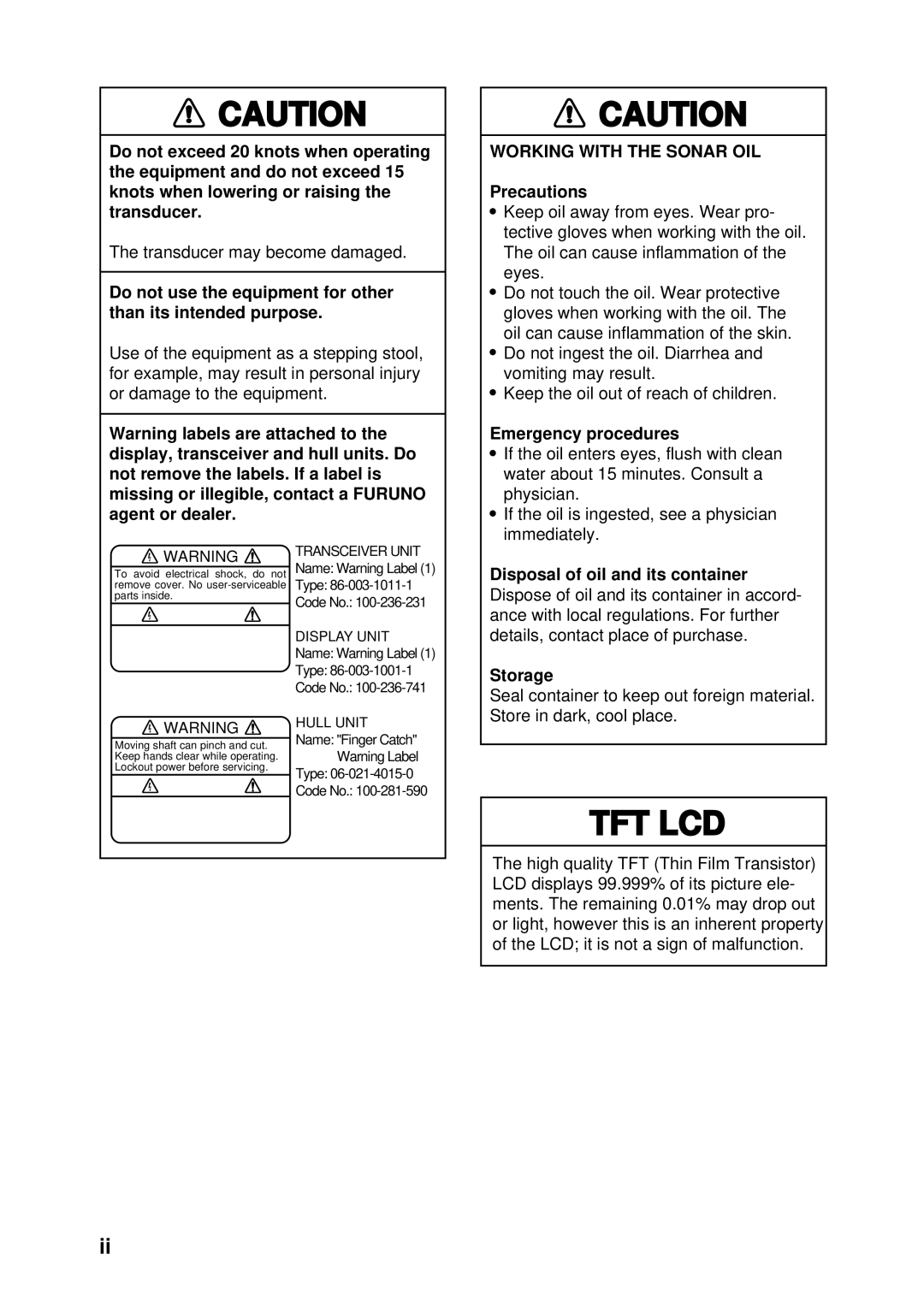 Furuno CH-250 manual Tft Lcd 