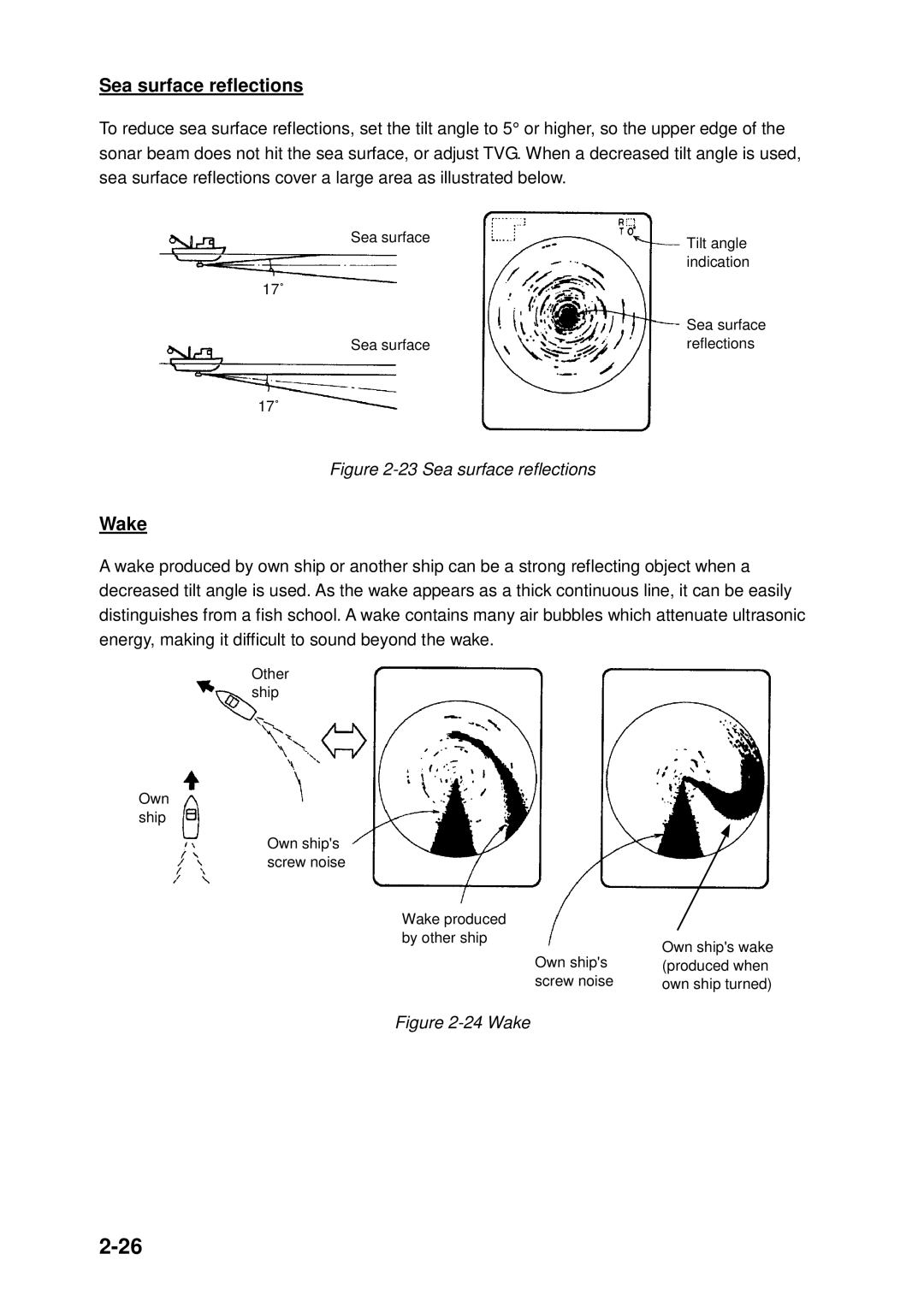 Furuno CH-250 manual Sea surface reflections, Wake 