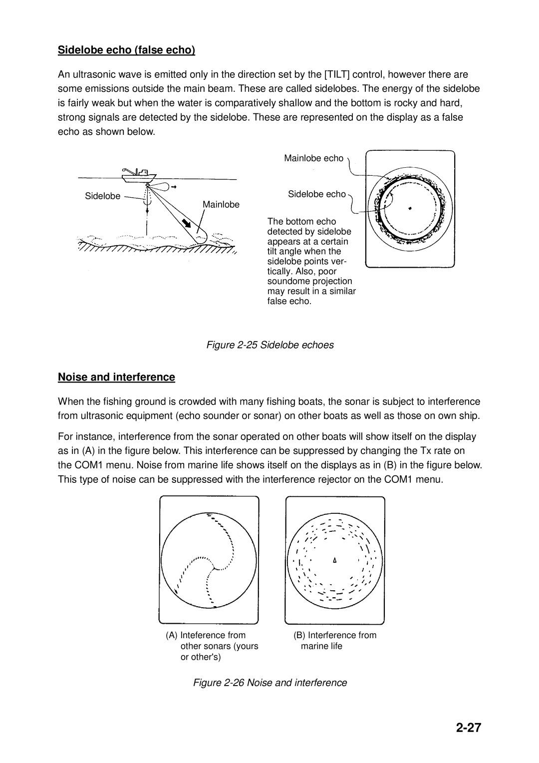 Furuno CH-250 manual Sidelobe echo false echo, Noise and interference 