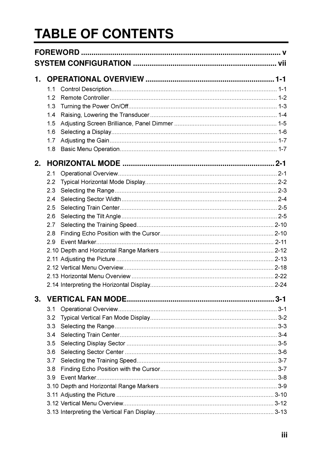 Furuno CH-250 manual Table of Contents 