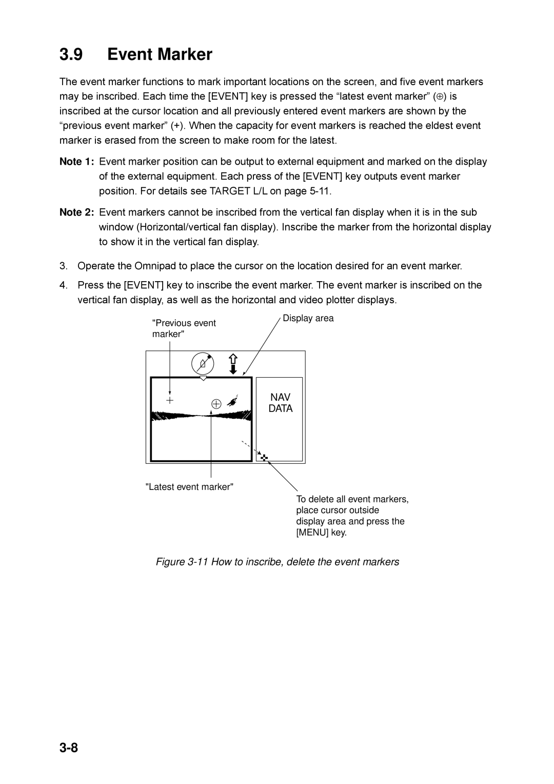 Furuno CH-250 manual How to inscribe, delete the event markers 