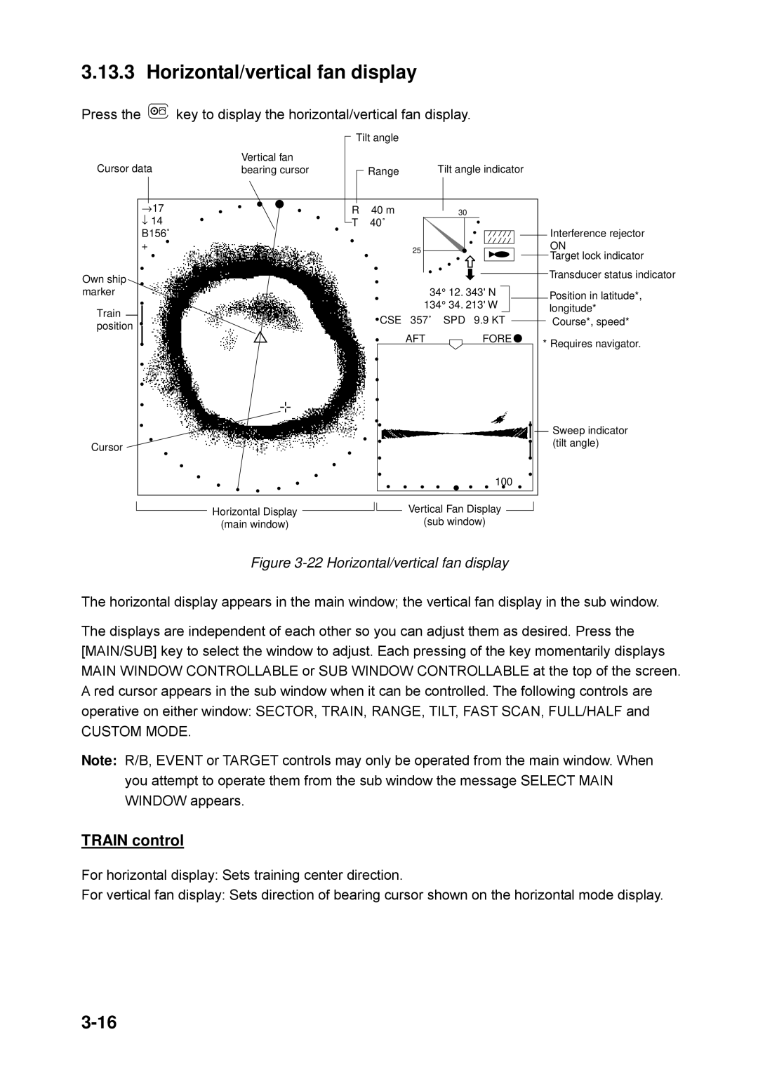 Furuno CH-250 manual Horizontal/vertical fan display, Train control 