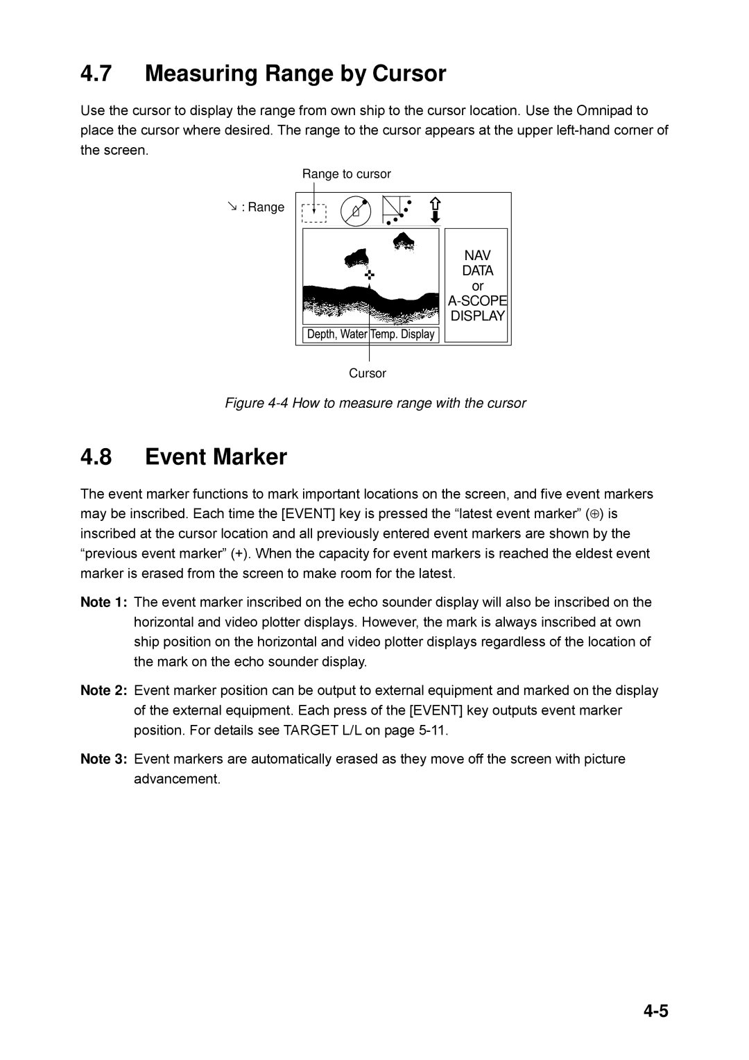 Furuno CH-250 manual Measuring Range by Cursor, How to measure range with the cursor 