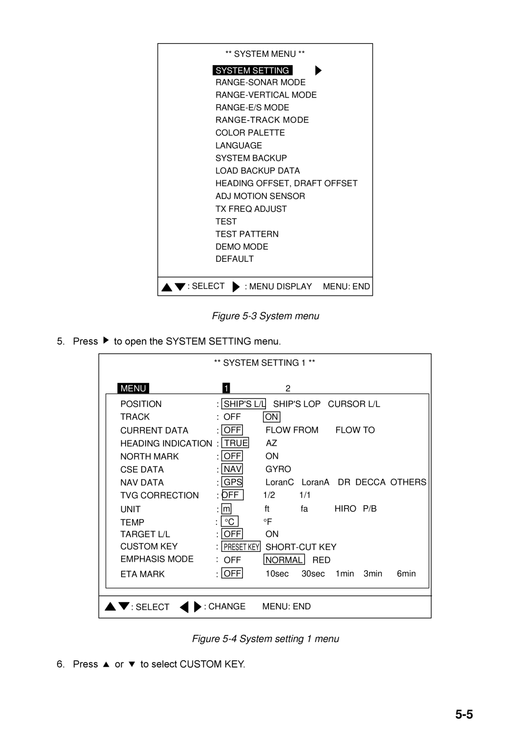 Furuno CH-250 manual System menu 