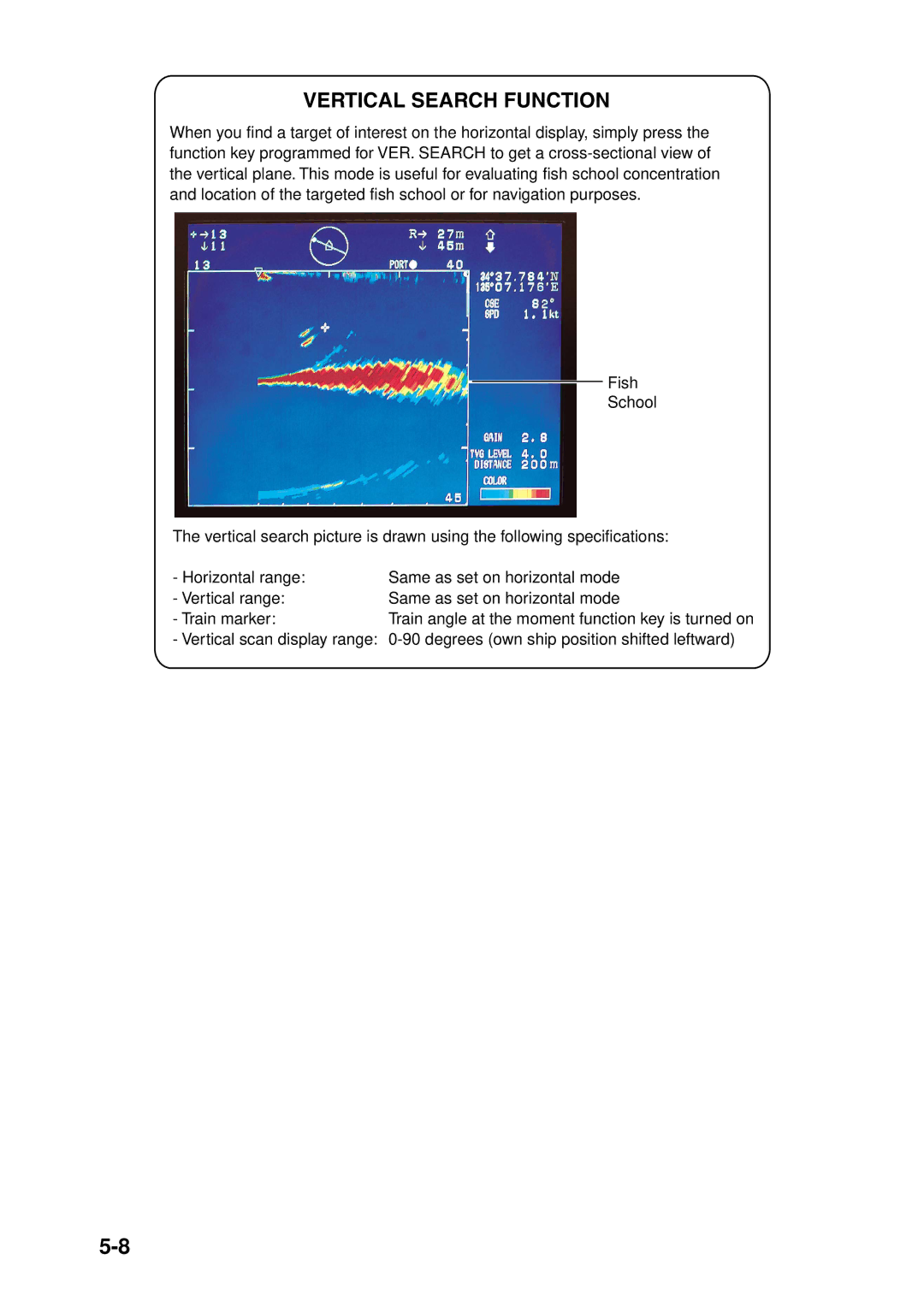 Furuno CH-250 manual Vertical Search Function 