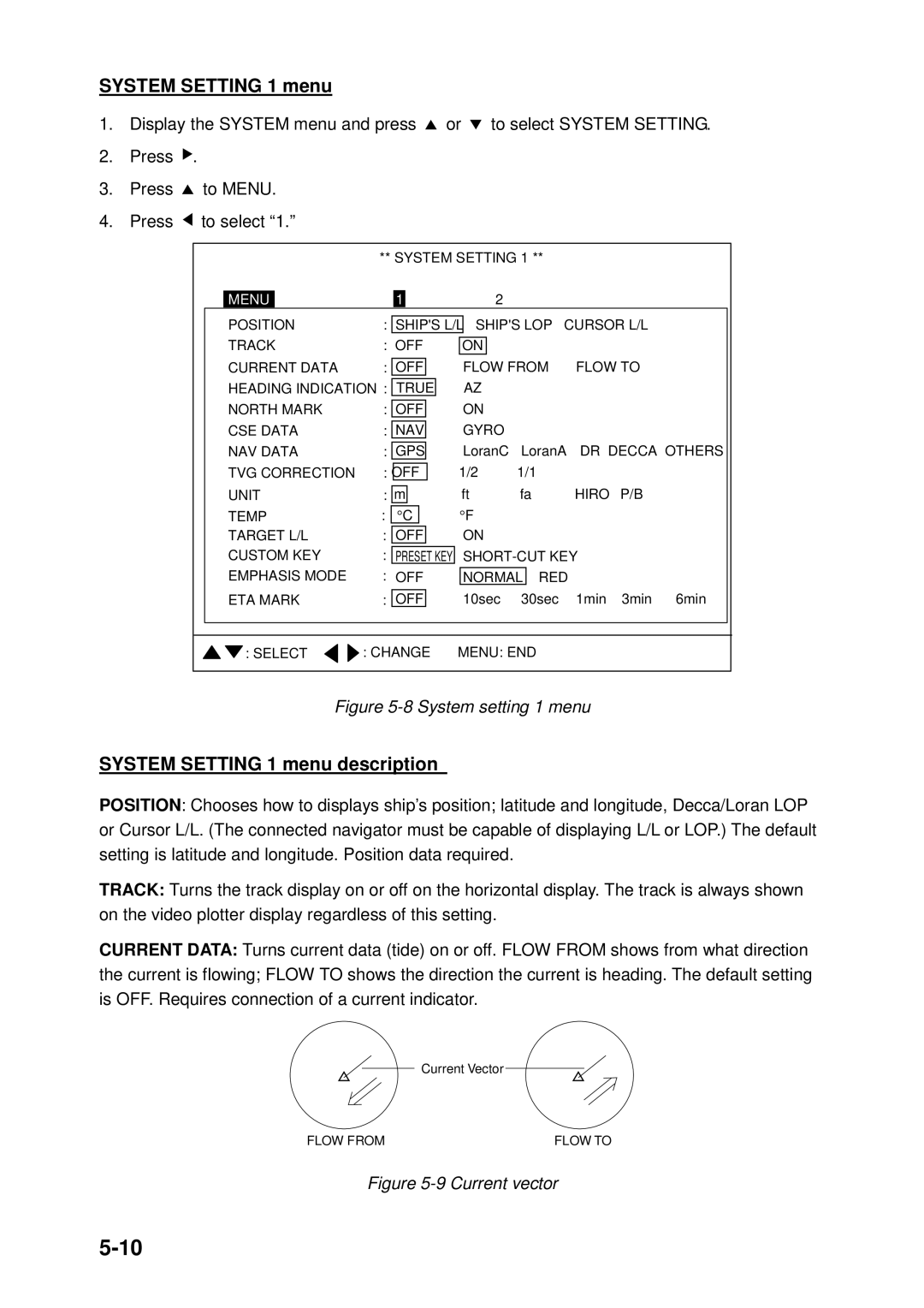 Furuno CH-250 manual System Setting 1 menu description 