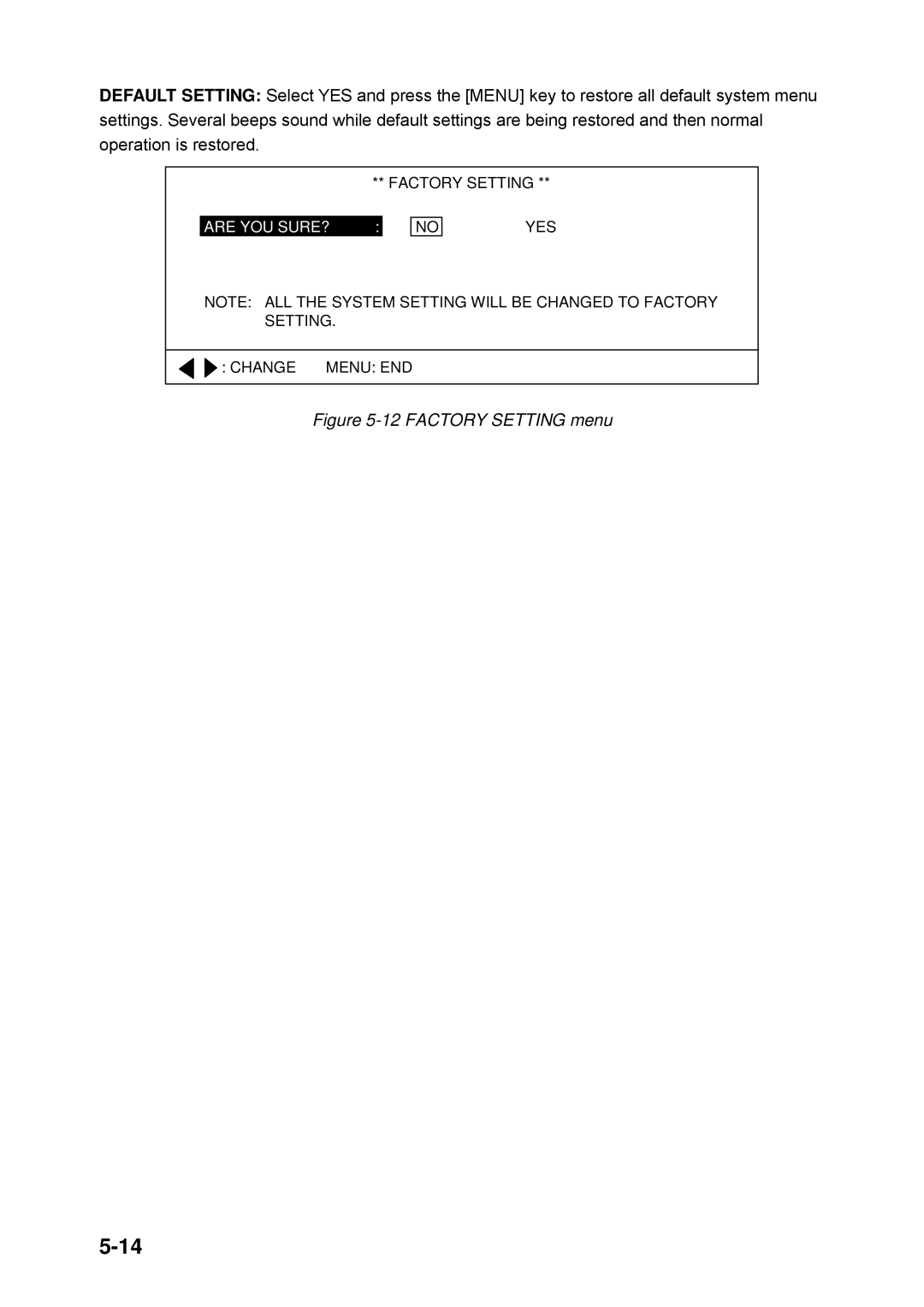 Furuno CH-250 manual Factory Setting menu 