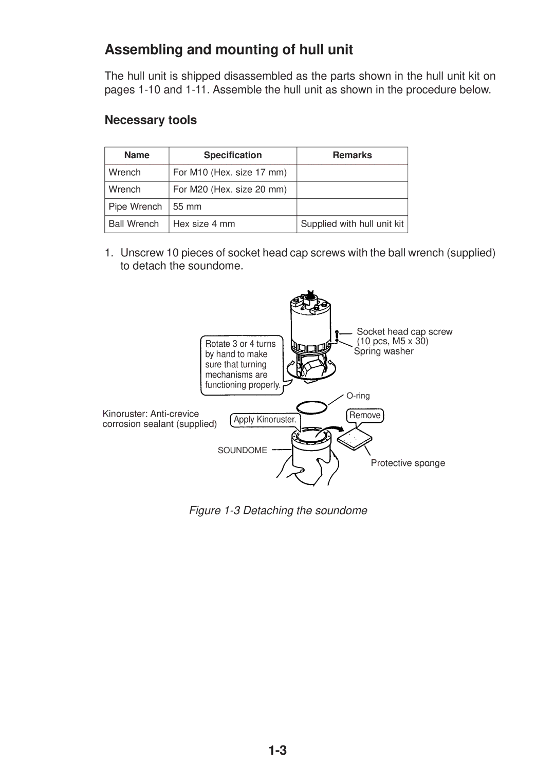 Furuno CH-37 manual Assembling and mounting of hull unit, Necessary tools 