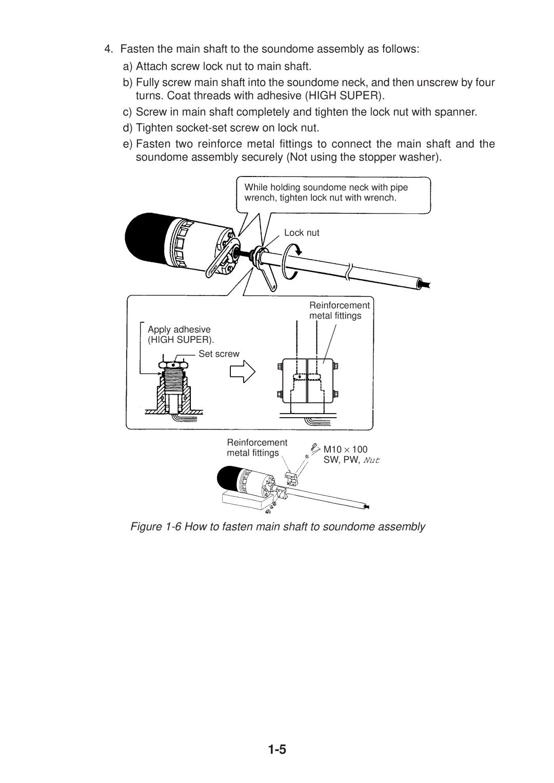 Furuno CH-37 manual How to fasten main shaft to soundome assembly 