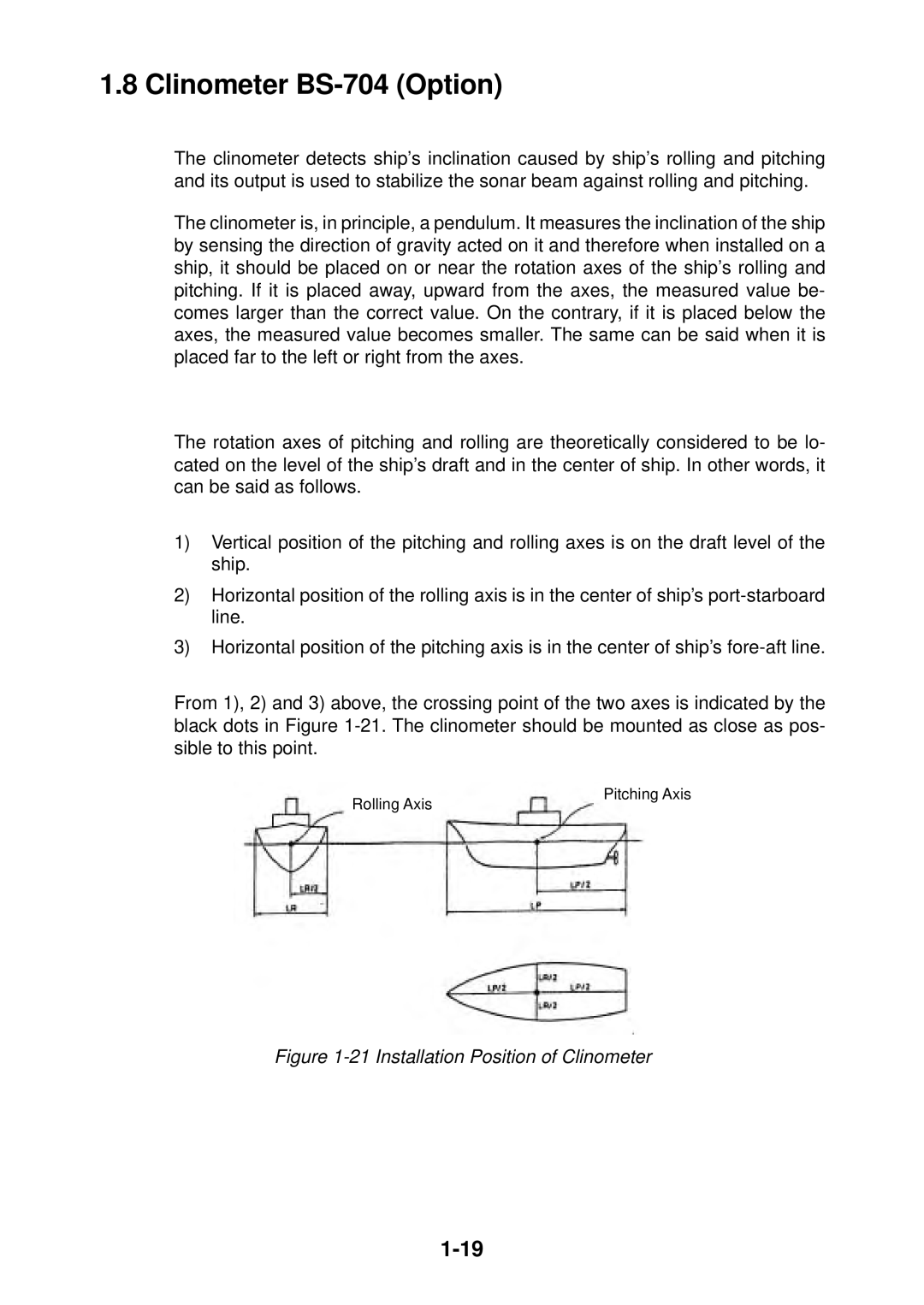 Furuno CH-37 manual Clinometer BS-704 Option, Installation Position of Clinometer 