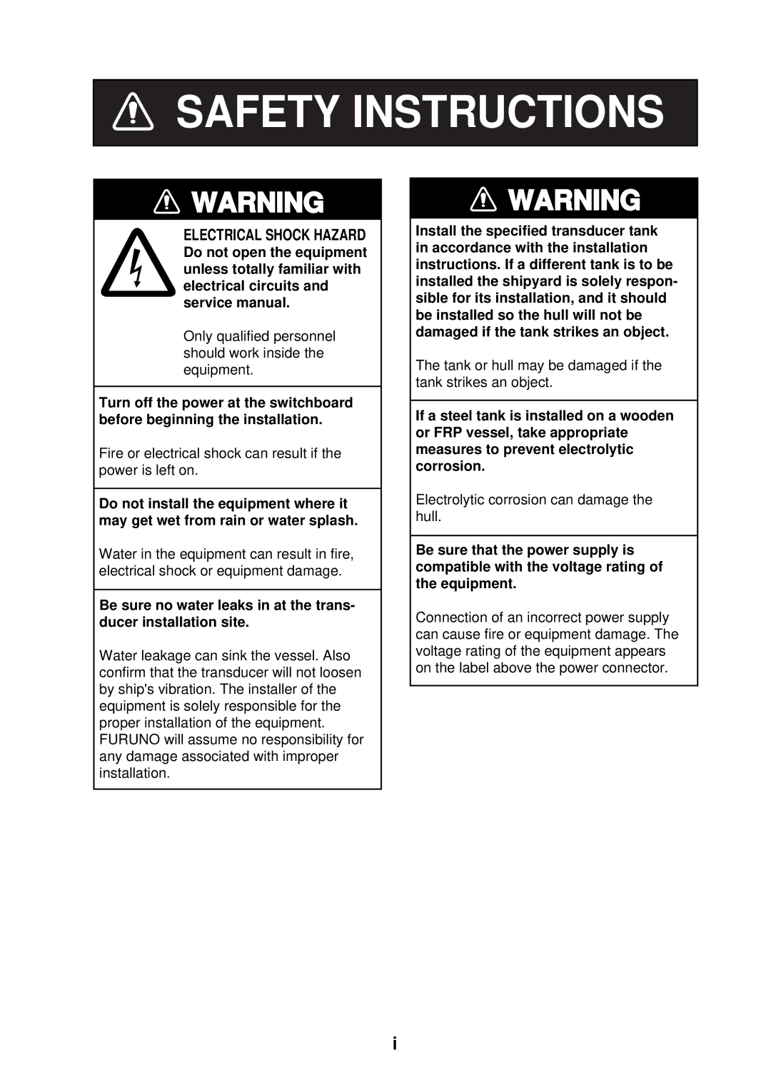 Furuno CH-37 manual Safety Instructions 