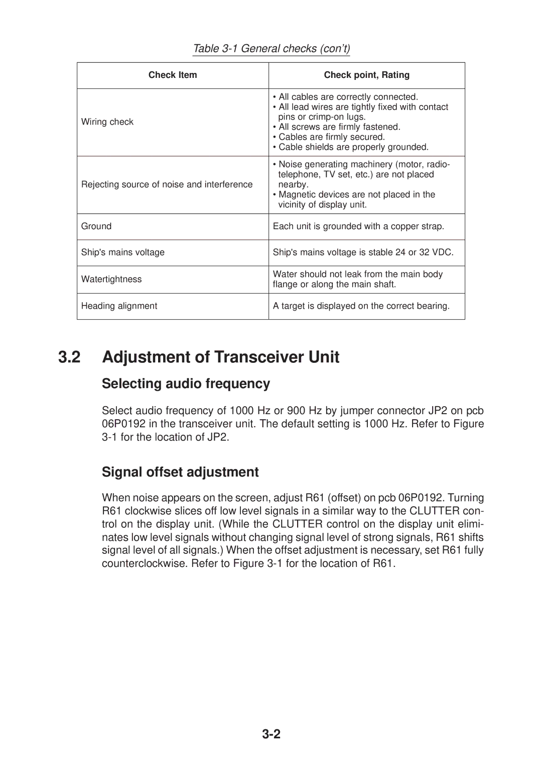 Furuno CH-37 manual Adjustment of Transceiver Unit, Selecting audio frequency, Signal offset adjustment 