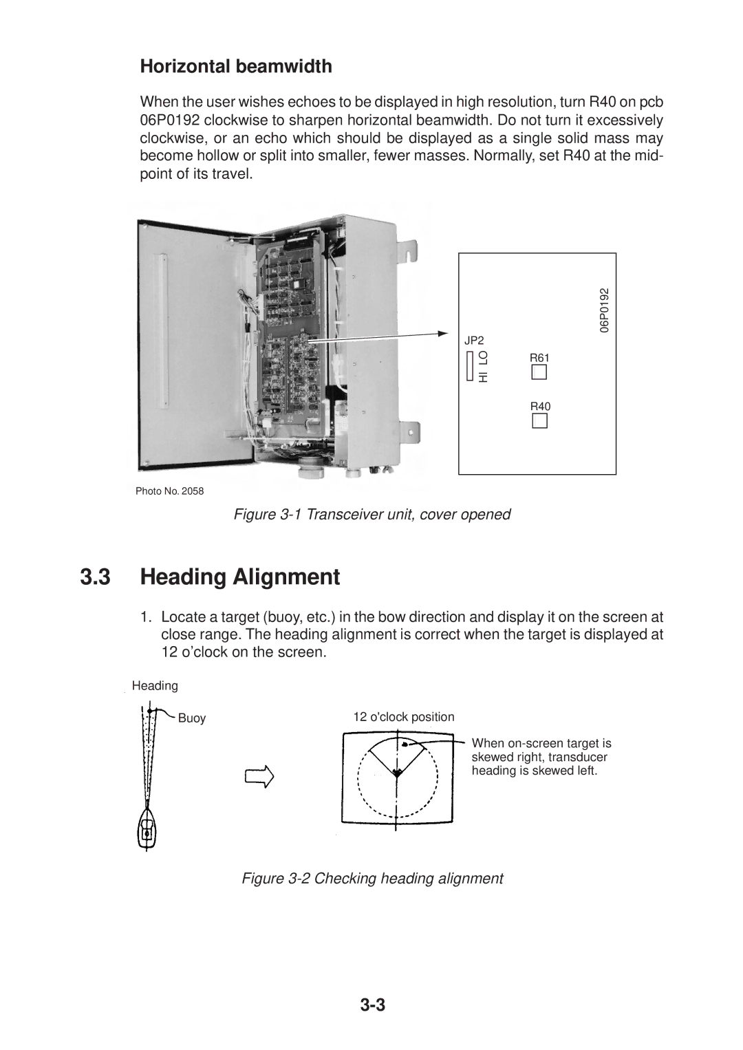 Furuno CH-37 manual Heading Alignment, Horizontal beamwidth 