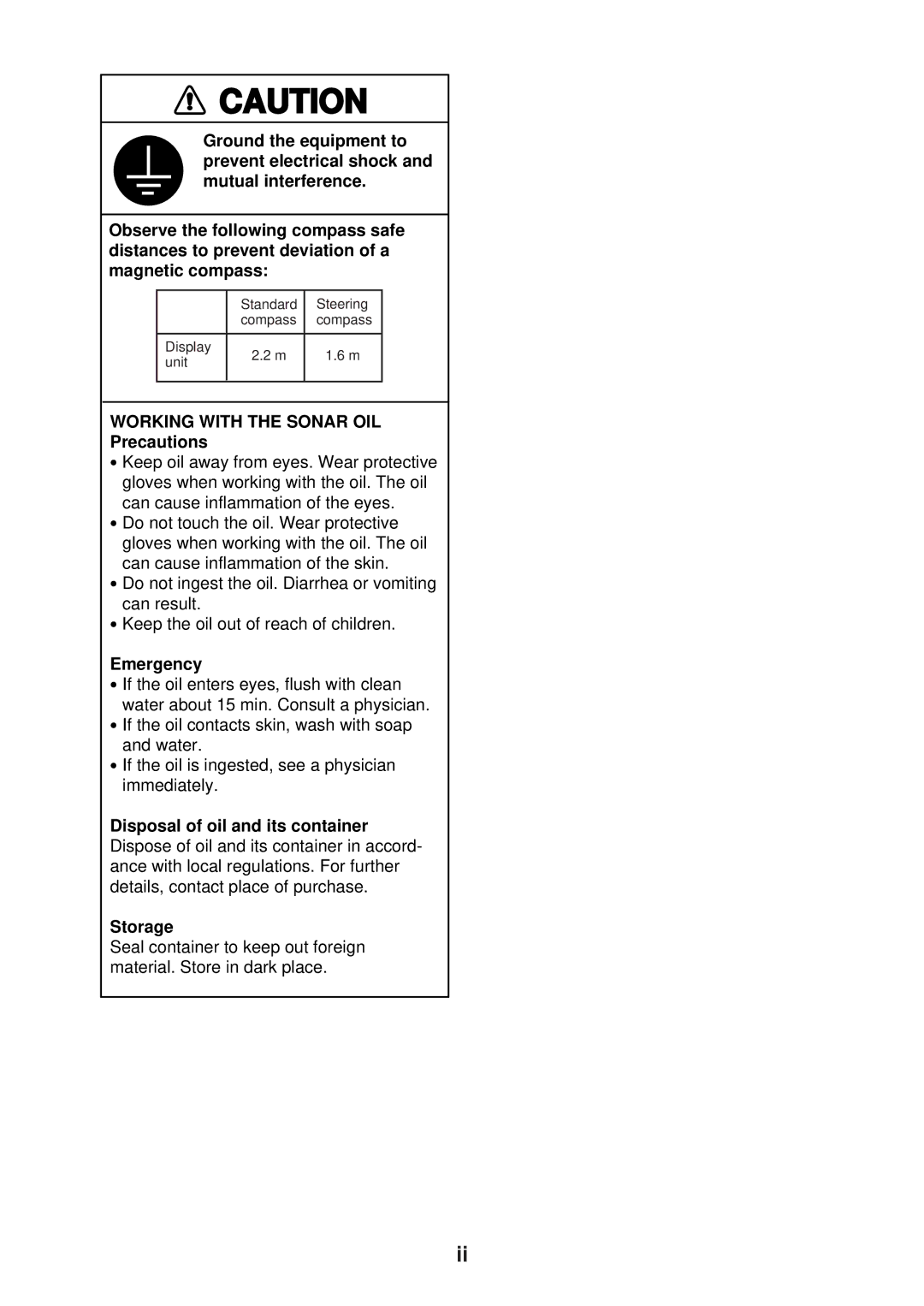 Furuno CH-37 manual Working with the Sonar OIL Precautions 