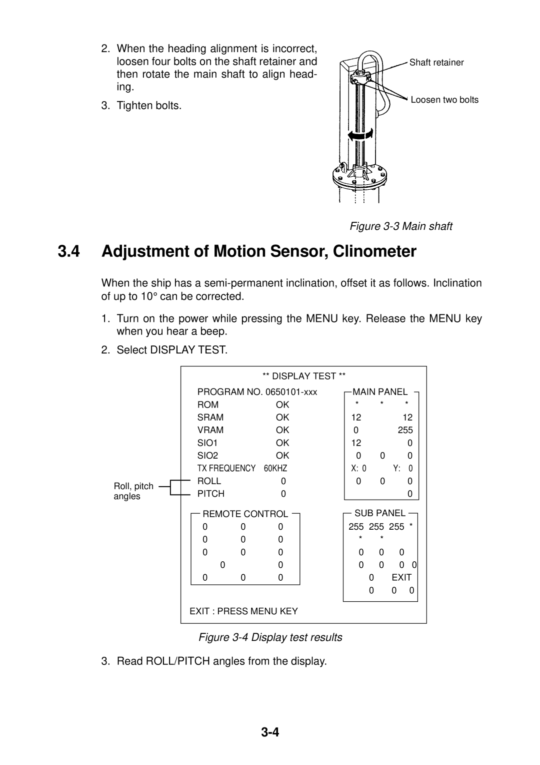 Furuno CH-37 manual Adjustment of Motion Sensor, Clinometer, Main shaft 