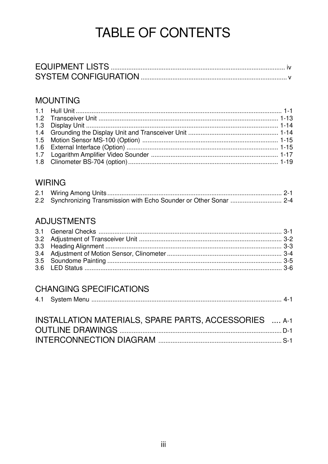 Furuno CH-37 manual Table of Contents 