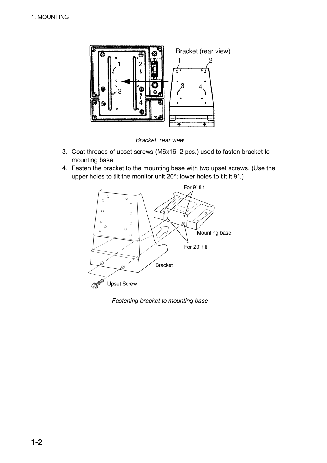 Furuno CH300 manual Bracket, rear view, Fastening bracket to mounting base 