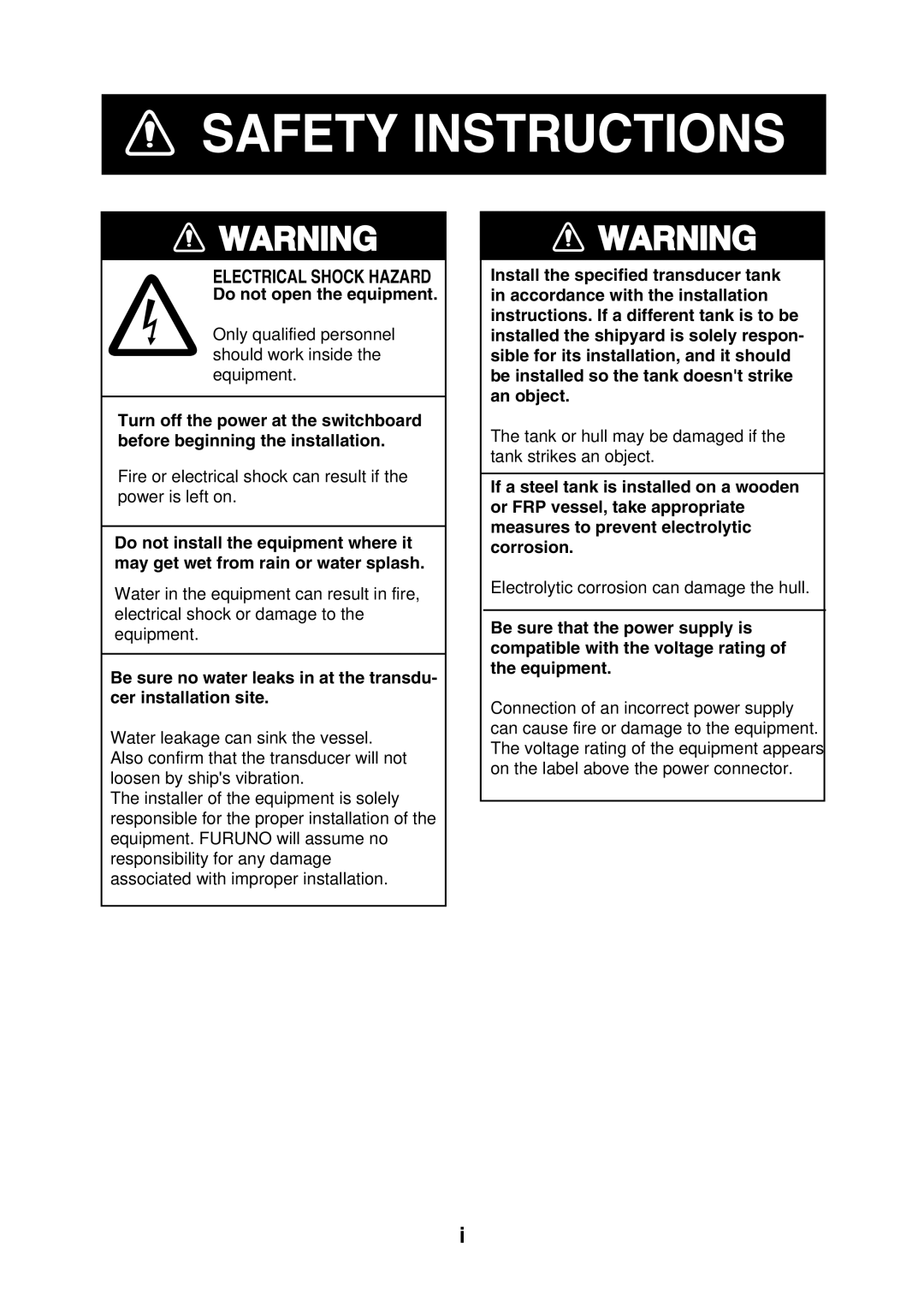 Furuno CH300 manual Safety Instructions 