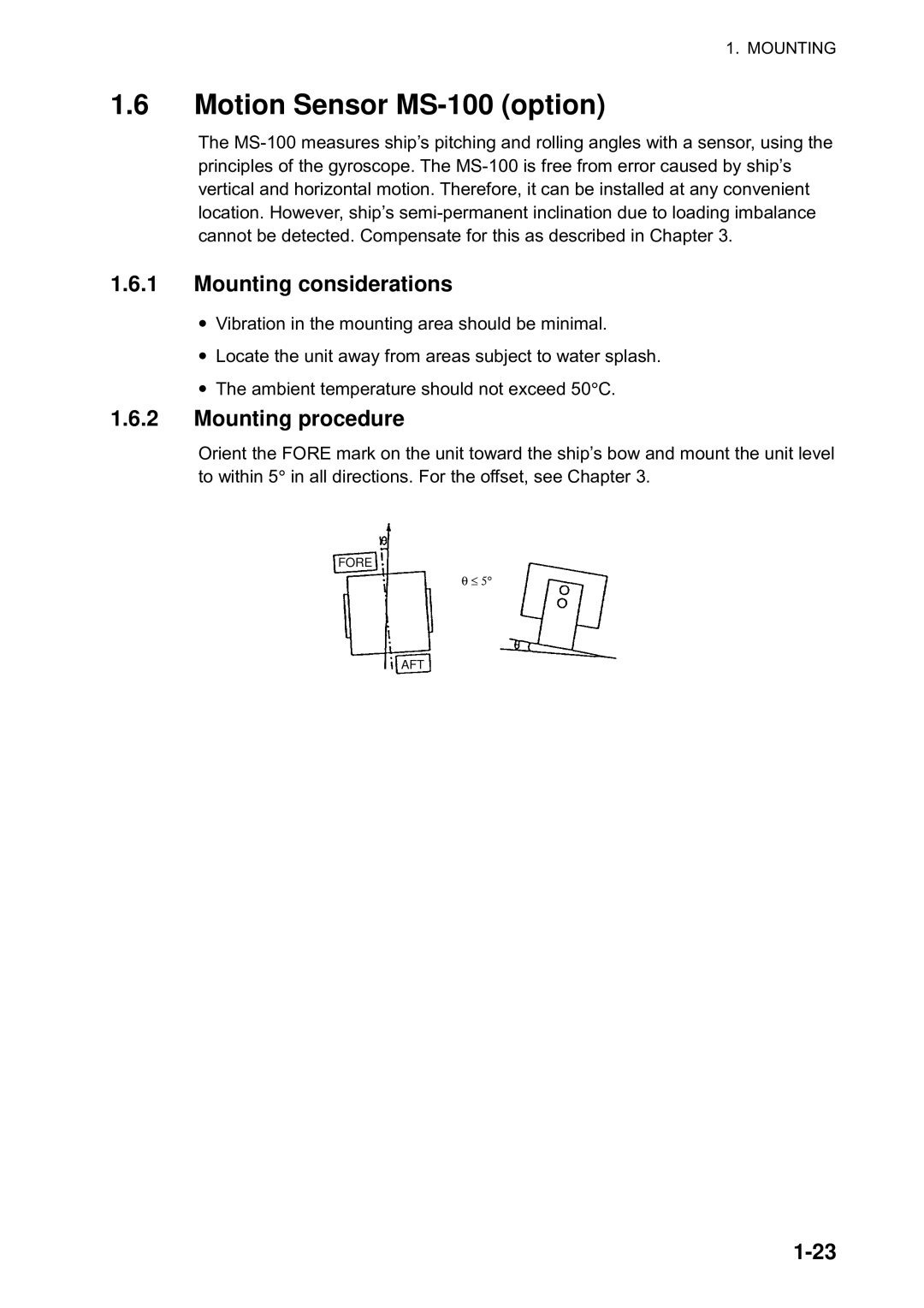 Furuno CH300 manual Motion Sensor MS-100 option, Mounting considerations 