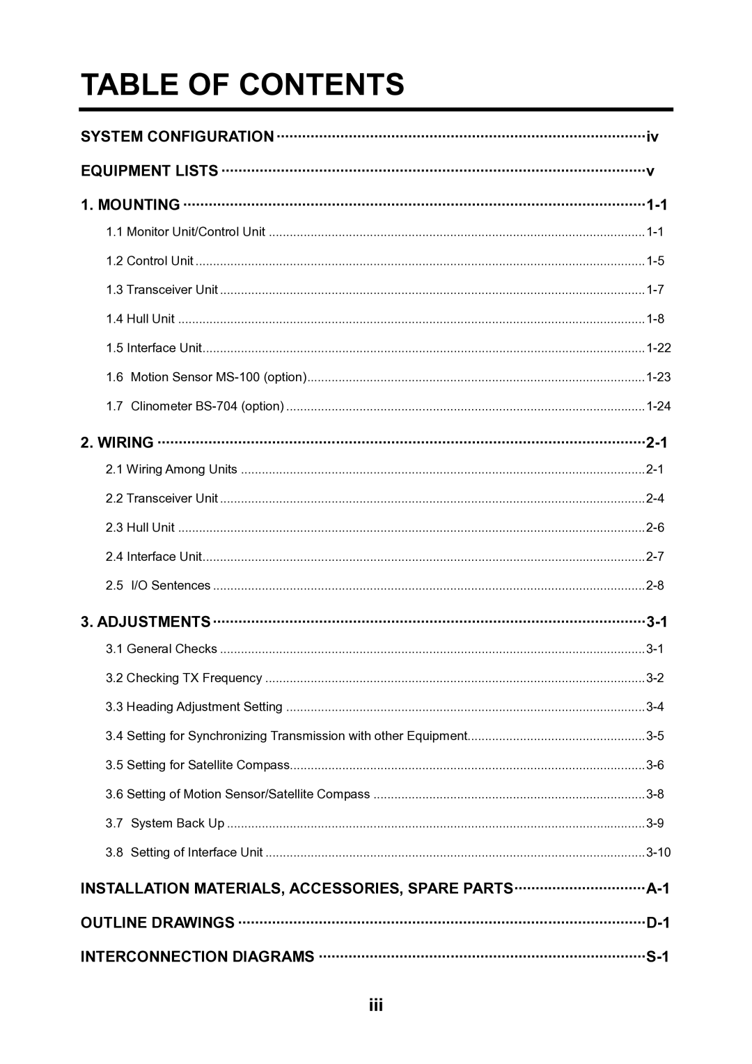 Furuno CH300 manual Table of Contents 