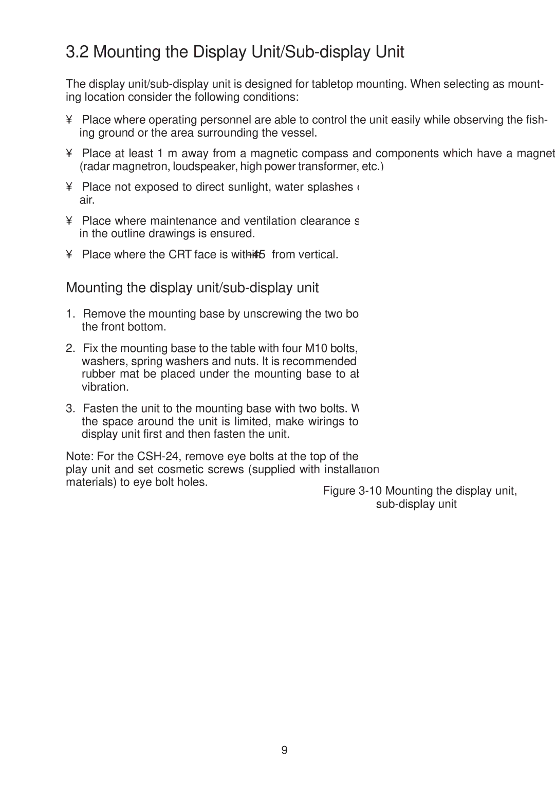 Furuno CSH-23F, CSH-24F manual Mounting the Display Unit/Sub-display Unit, Mounting the display unit/sub-display unit 