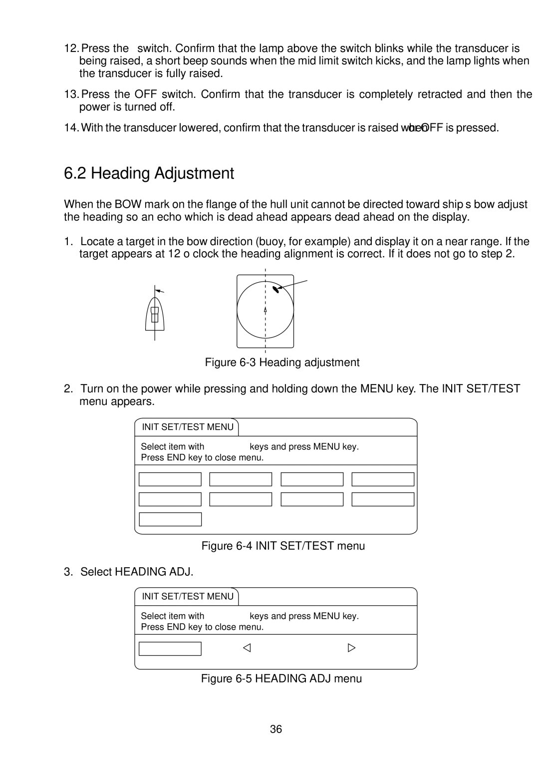 Furuno CSH-23F, CSH-24F manual Heading Adjustment, Init SET/TEST Menu 