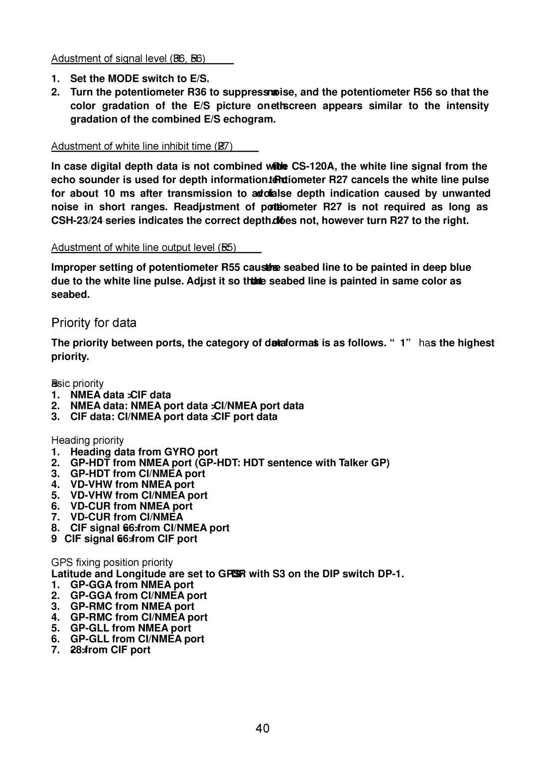 Furuno CSH-23F, CSH-24F manual Priority for data, Adjustment of signal level R36, R56 