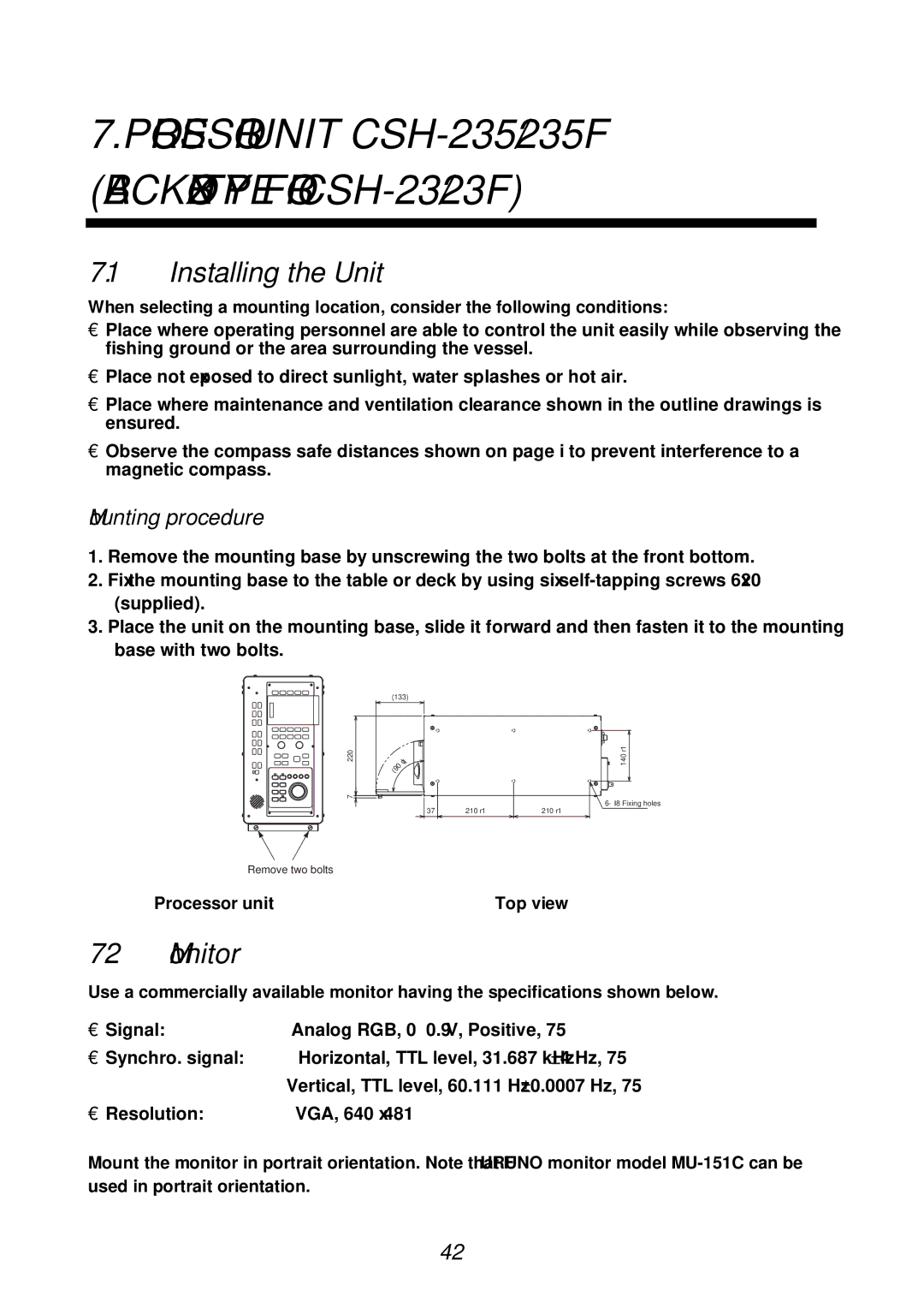 Furuno CSH-24F, CSH-23F manual Processor Unit CSH-235/235F Blackbox Type for CSH-23/23F, Mounting procedure 