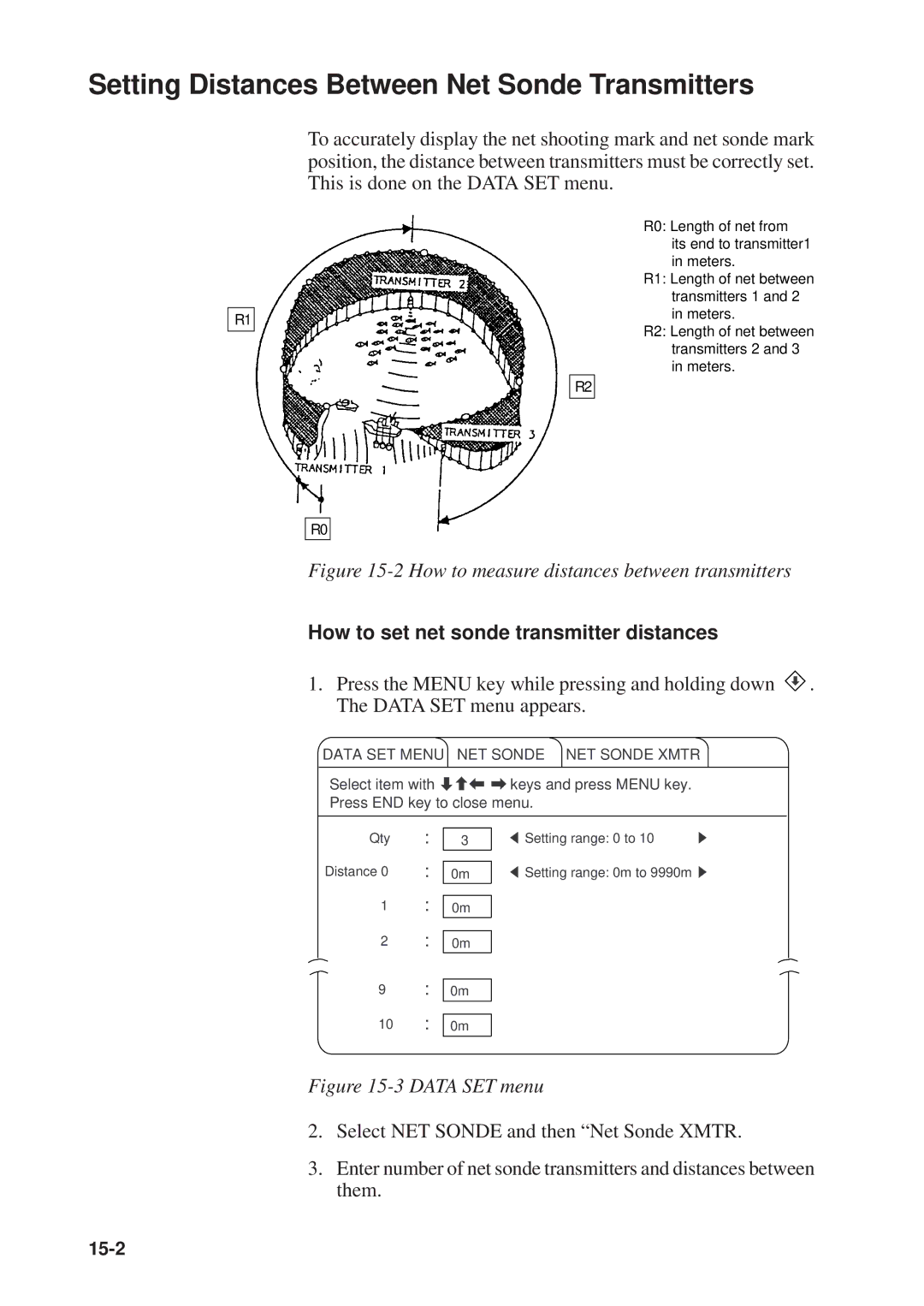 Furuno CSH-23F/24F manual Setting Distances Between Net Sonde Transmitters, How to set net sonde transmitter distances 