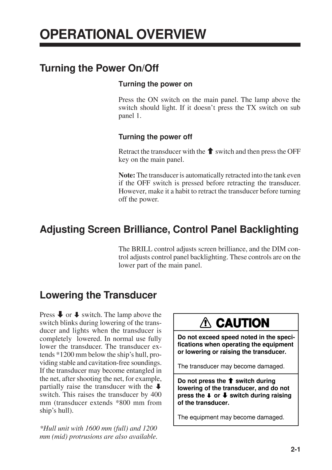 Furuno CSH-23F/24F Operational Overview, Turning the Power On/Off, Adjusting Screen Brilliance, Control Panel Backlighting 