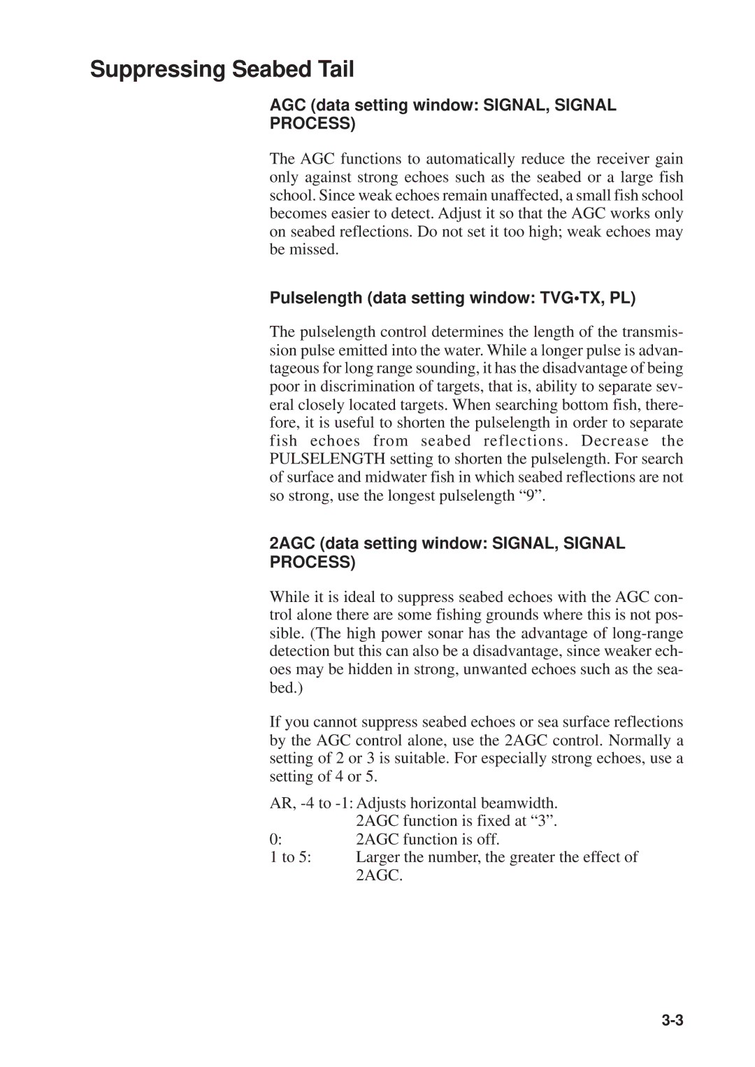 Furuno CSH-23F/24F manual Suppressing Seabed Tail, AGC data setting window SIGNAL, Signal 