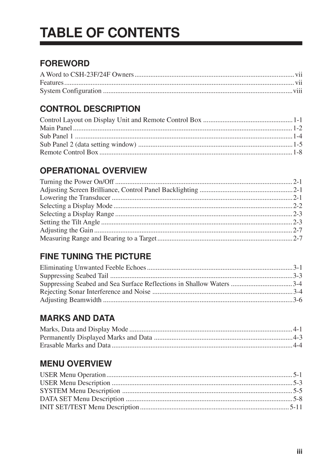 Furuno CSH-23F/24F manual Table of Contents 