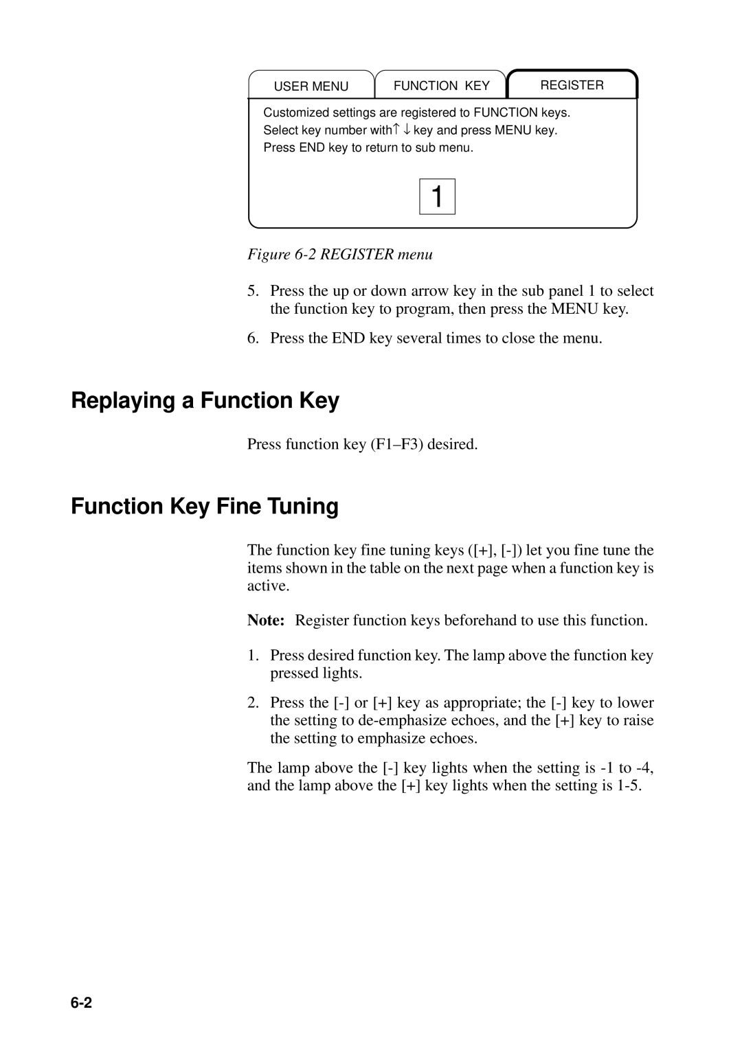 Furuno CSH-23F/24F manual Replaying a Function Key, Function Key Fine Tuning 