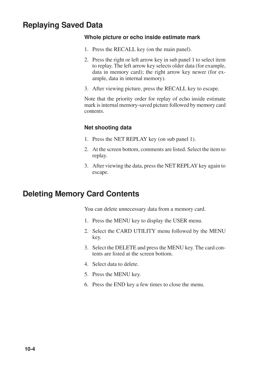 Furuno CSH-23F/24F manual Replaying Saved Data, Deleting Memory Card Contents 