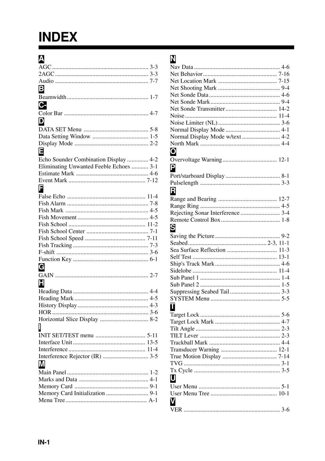 Furuno CSH-53 manual Index, 12-7 