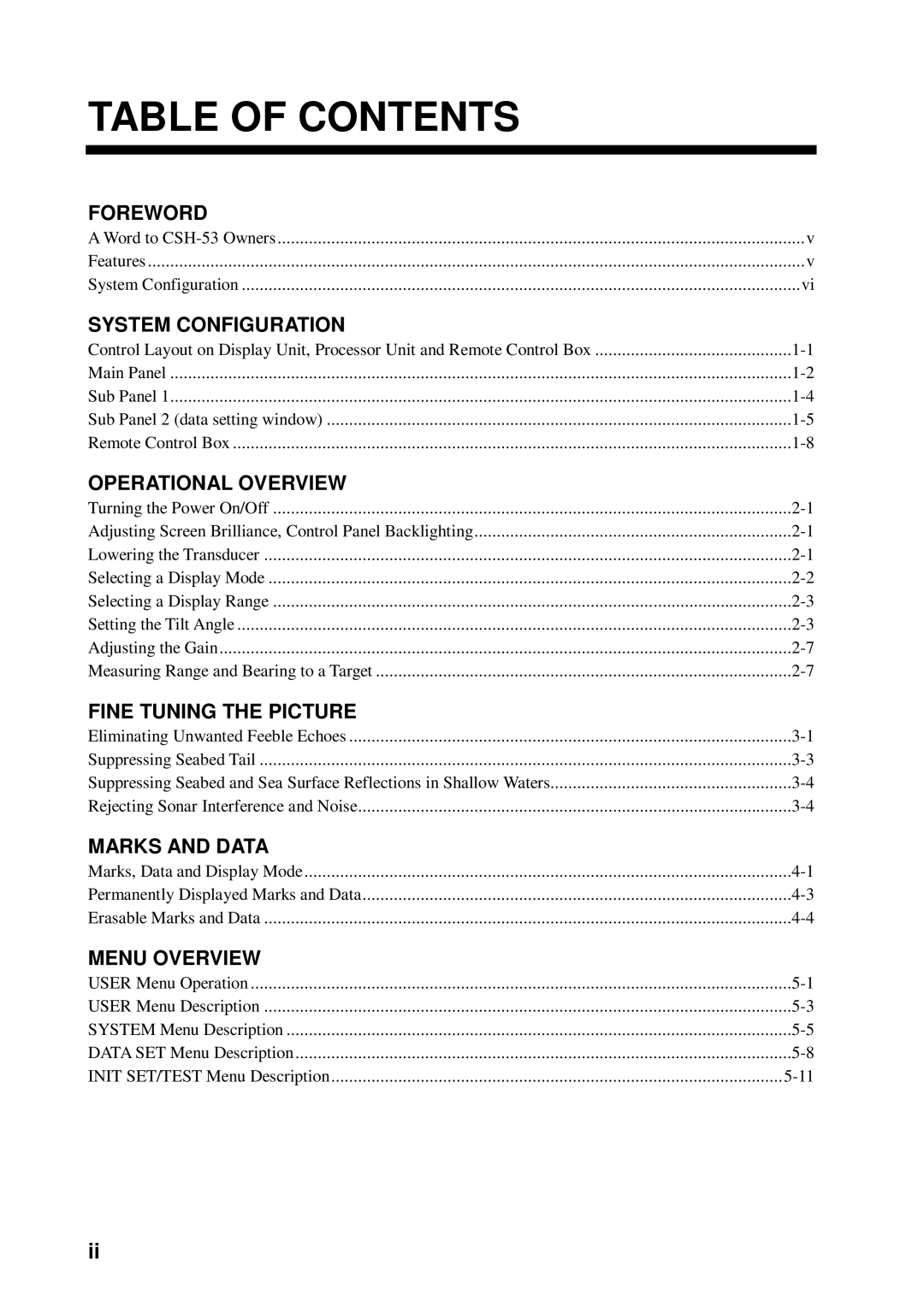 Furuno CSH-53 manual Table of Contents 