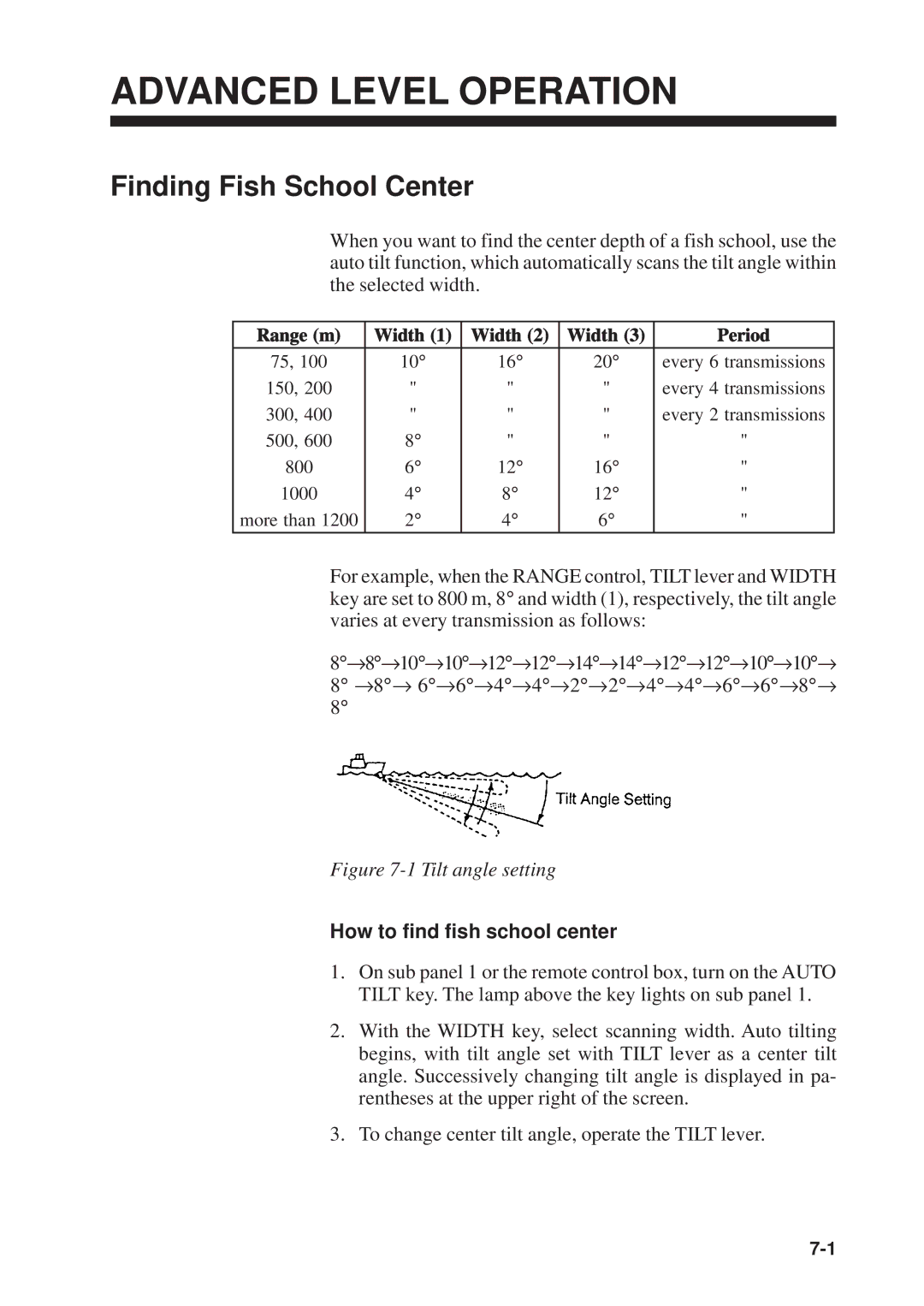 Furuno CSH-53 manual Advanced Level Operation, Finding Fish School Center, How to find fish school center 