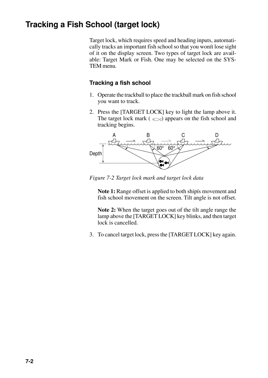 Furuno CSH-53 manual Tracking a Fish School target lock, Tracking a fish school 