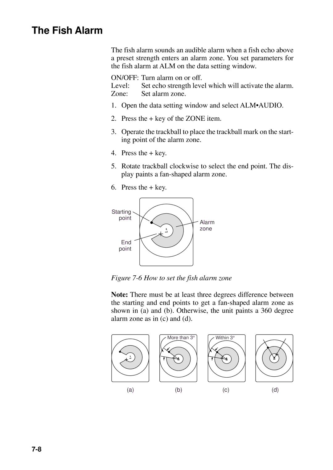 Furuno CSH-53 manual Fish Alarm, How to set the fish alarm zone 