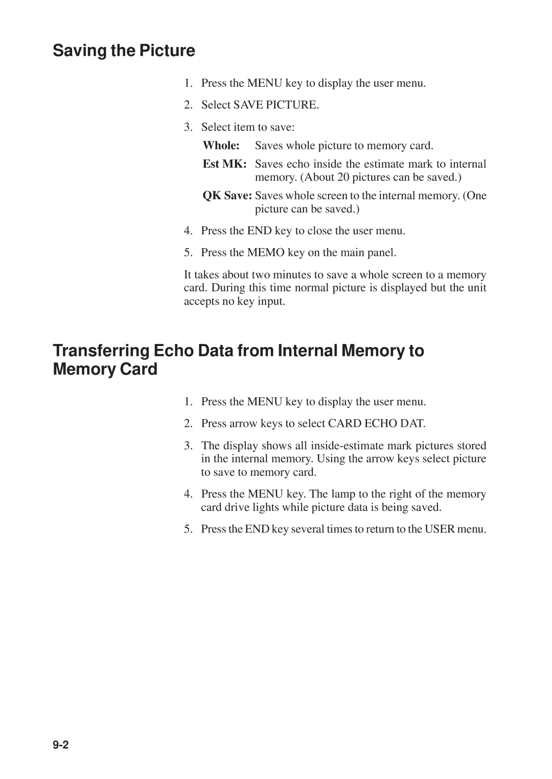 Furuno CSH-53 manual Saving the Picture, Transferring Echo Data from Internal Memory to Memory Card 