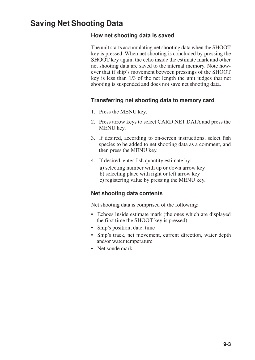 Furuno CSH-53 Saving Net Shooting Data, How net shooting data is saved, Transferring net shooting data to memory card 