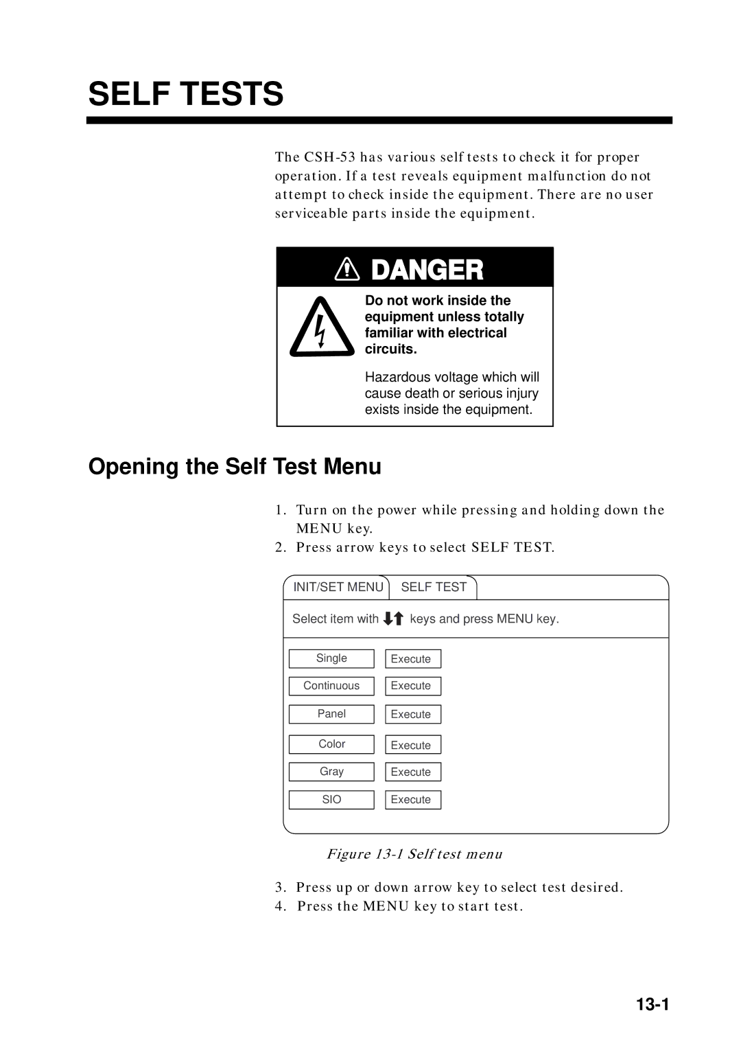 Furuno CSH-53 manual Self Tests 