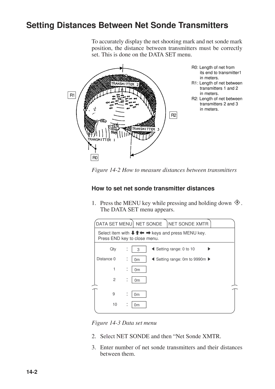 Furuno CSH-53 manual Setting Distances Between Net Sonde Transmitters, How to set net sonde transmitter distances 