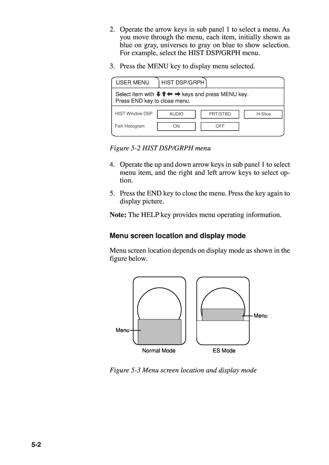 Furuno CSH-53 manual 2 HIST DSP/GRPH menu, 3 Menu screen location and display mode 