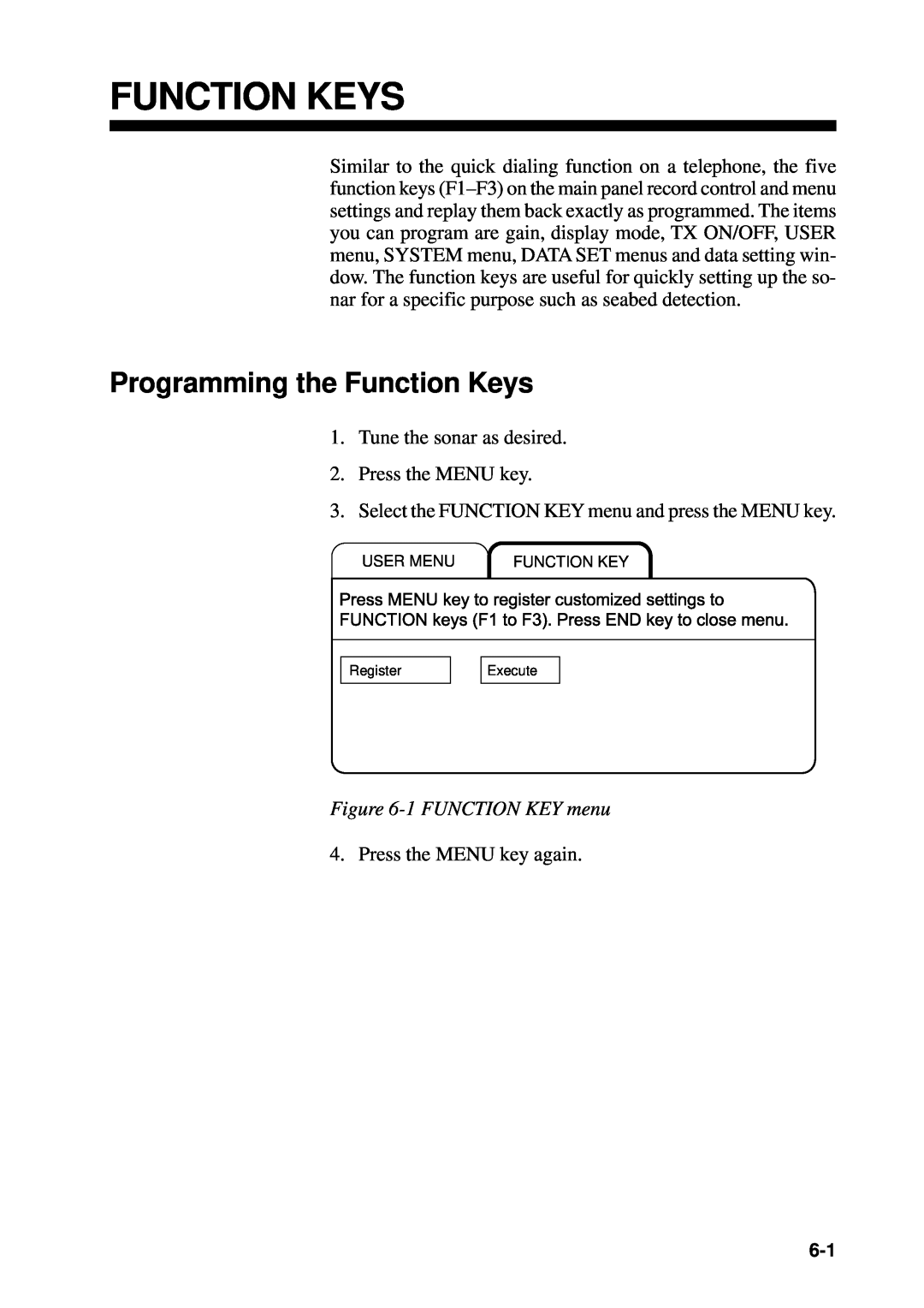 Furuno CSH-53 manual Programming the Function Keys, 1 FUNCTION KEY menu 