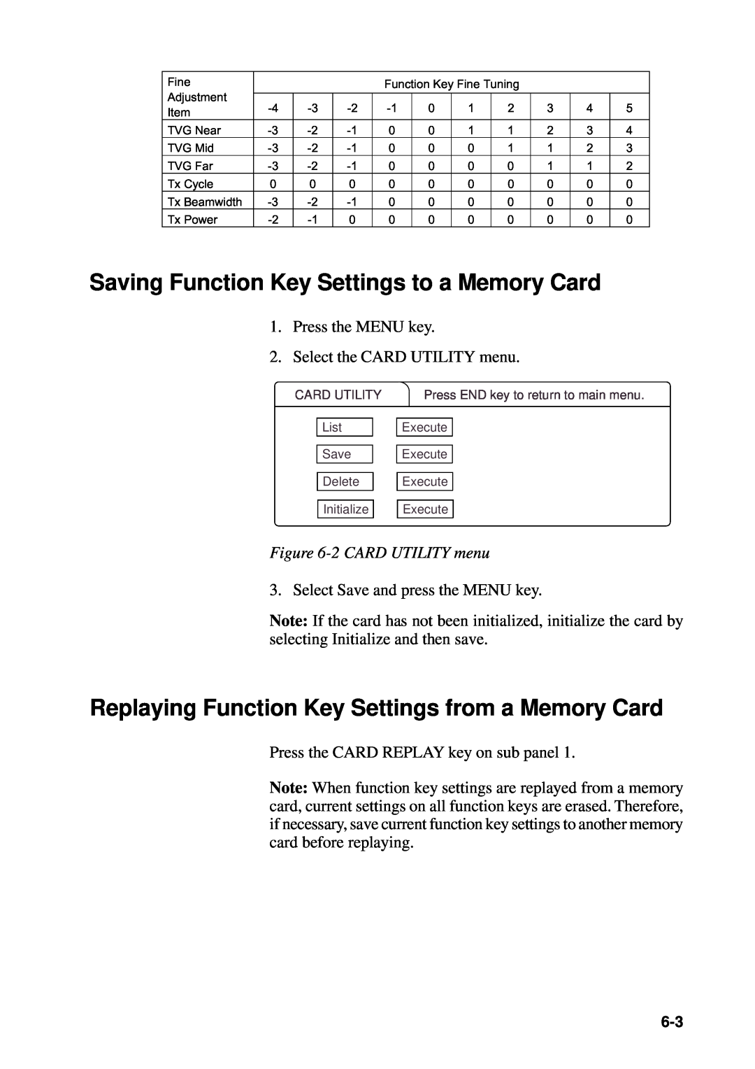 Furuno CSH-53 manual Saving Function Key Settings to a Memory Card, Replaying Function Key Settings from a Memory Card 